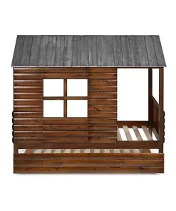 Donco Kids Twin Log Cabin Low Loft W/Twin Trundle Bed -Paco Home Elegant Store Belk 1113