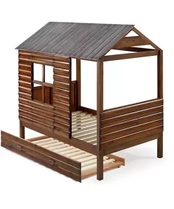 Donco Kids Twin Log Cabin Low Loft W/Twin Trundle Bed -Paco Home Elegant Store Belk 1114