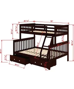 Donco Kids Twin/Full Mission Bunk Bed W/Dual Under Bed Drawers -Paco Home Elegant Store Belk 1195