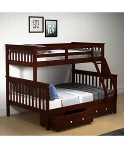 Donco Kids Twin/Full Mission Bunk Bed W/Dual Under Bed Drawers -Paco Home Elegant Store Belk 1196