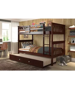 Donco Kids Twin/Twin Mission Bunk Bed With Trundle Bed 9 Donco Kids Twin/Twin Mission Bunk Bed With Trundle Bed -Paco Home Elegant Store Belk 1208