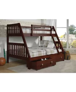 Donco Kids Twin/Full Mission Bunk Bed W/Dual Under Bed Drawers