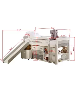 Donco Kids Twin Panel Low Loft Set With Slide & Case Pieces -Paco Home Elegant Store Belk 1338