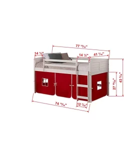 Donco Kids Twin Louver Low Loft W/Red Tent -Paco Home Elegant Store Belk 1377