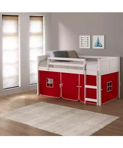 Donco Kids Twin Louver Low Loft W/Red Tent -Paco Home Elegant Store Belk 1378