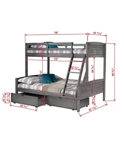 Donco Kids Twin/Full Louver Bunk Bed With Dual Under Bed Drawers -Paco Home Elegant Store Belk 1383