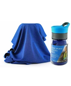 Grand Fusion Housewares Grand Fusion 2Kool Sports COOLING TOWEL with 13.5 oz. BPA Free Tritan Water Bottle for Sports, Light Blue