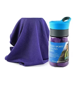 Grand Fusion Housewares Grand Fusion 2Kool Sports COOLING TOWEL with 13.5 oz. BPA Free Tritan Water Bottle for Sports, Light Blue -Paco Home Elegant Store Belk 1435