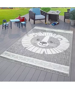 Paco Home Kids Rug Happy Lion Motif Play-Mat with Contour Cut - 5'3" x 7'3"