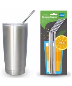 Grand Fusion Housewares Grand Fusion Stainless Steel Drinking Straw with cleaning Brush, 6 Straws & 2 Brushed -Paco Home Elegant Store Belk 1501