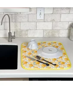 Grand Fusion Housewares Grand Fusion Reversible Dish Drying Mats 2 Pack, Lemon -Paco Home Elegant Store Belk 1510