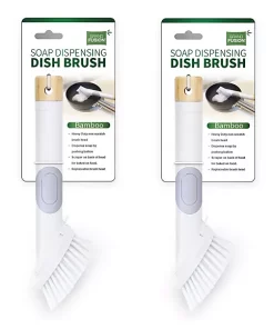Grand Fusion Housewares Grand Fusion Eco Friendly Soap Dispensing Scrub Brush With Bamboo Handle and Replaceable Head, 2 Pack