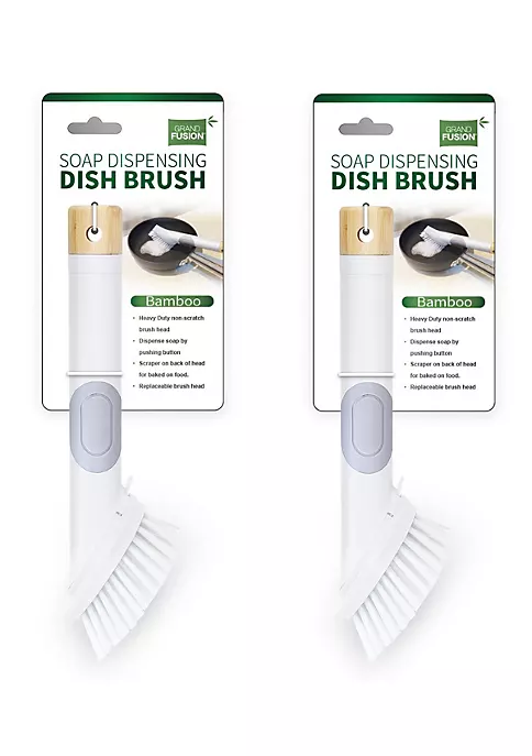 Grand Fusion Housewares Grand Fusion Eco Friendly Soap Dispensing Scrub Brush With Bamboo Handle and Replaceable Head, 2 Pack 3 Grand Fusion Housewares Grand Fusion Eco Friendly Soap Dispensing Scrub Brush With Bamboo Handle and Replaceable Head, 2 Pack