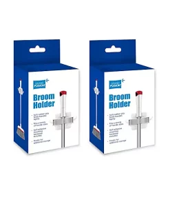 Grand Fusion Housewares Grand Fusion Broom Holder 2 Pack with Self-Adhesive Mounting Brackets, White