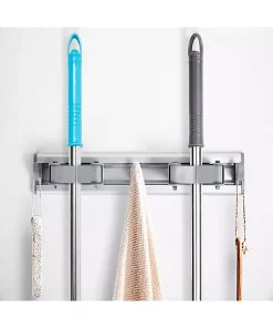 Grand Fusion Housewares Grand Fusion Broom Holder 2 Pack with Self-Adhesive Mounting Brackets, White -Paco Home Elegant Store Belk 1626