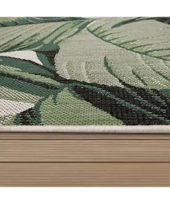 Paco Home In- & Outdoor Rug Tropical Palm Leaf Design for Patio in Green Beige - 5'3" x 7'7" -Paco Home Elegant Store Belk 166