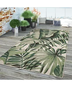 Paco Home In- & Outdoor Rug Tropical Palm Leaf Design for Patio in Green Beige - 5'3" x 7'7" -Paco Home Elegant Store Belk 168
