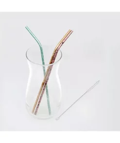 Grand Fusion Housewares Grand Fusion Painted Metallic Stainless Steel Straws with Brush,6 Straws & 2 Brushes -Paco Home Elegant Store Belk 1828