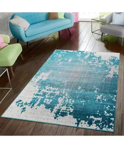 Paco Home Area Rug Abstract Splash Pattern Used Look in Turquiose Cream - 2' x 3'3"