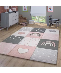 Paco Home Kids Rug Checkered with Rainbows & Hearts in Pink White - 6'7" x 9'6" -Paco Home Elegant Store Belk 358