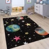 Paco Home Kids Space Rug with Planet Earth and Stars in Black - 3'11" x 5'7" -Paco Home Elegant Store Belk 439