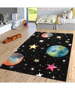 Paco Home Kids Space Rug with Planet Earth and Stars in Black - 2'8" x 4'11" -Paco Home Elegant Store Belk 482