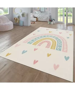 Paco Home Nursery Rug with Rainbow and Hearts in Pastel Colors - 6'7" x 9'2" -Paco Home Elegant Store Belk 574