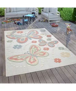 Paco Home Kids Rug Colorful Playmat with Butterflies & Flowers in Cream - 6'7" x 9'2" -Paco Home Elegant Store Belk 586