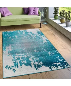 Paco Home Area Rug Abstract Splash Pattern Used Look in Turquiose Cream - 5'3" x 7'3" -Paco Home Elegant Store Belk 597
