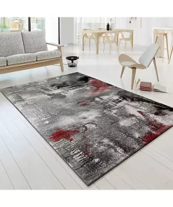 Paco Home Artful Designer Rug in Mottled Grey Red Cream - 5'3" x 7'7" -Paco Home Elegant Store Belk 611