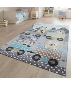 Paco Home Kids Rug for Childrens Room Colorful Animals on a Train in Grey - 4'7" x 6'7" -Paco Home Elegant Store Belk 627
