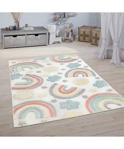 Paco Home Kids Rug Colorful Rainbow Play-Mat for In- & Outdoor in Cream - 4'7" x 6'7" -Paco Home Elegant Store Belk 665
