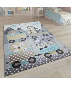 Paco Home Kids Rug for Childrens Room Colorful Animals on a Train in Grey - 3'11" Round -Paco Home Elegant Store Belk 727