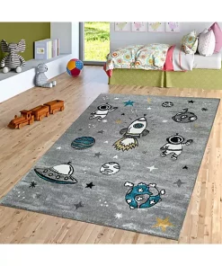 Paco Home Space Rug for Kids Room with Astronaut Planets & Rockets in Grey - 2'8" x 4'11" -Paco Home Elegant Store Belk 756