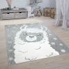 Paco Home Kids Rug Llama Motif with Contour Cut in Mottled Grey - 2'8" x 4'11"