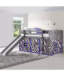 Donco Kids Twin Louver Low Loft W/Slide & Blue Tent Kit