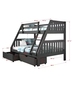 Donco Kids Twin/Full Mission Bunk Bed W/Dual Under Bed Drawers -Paco Home Elegant Store Belk 992